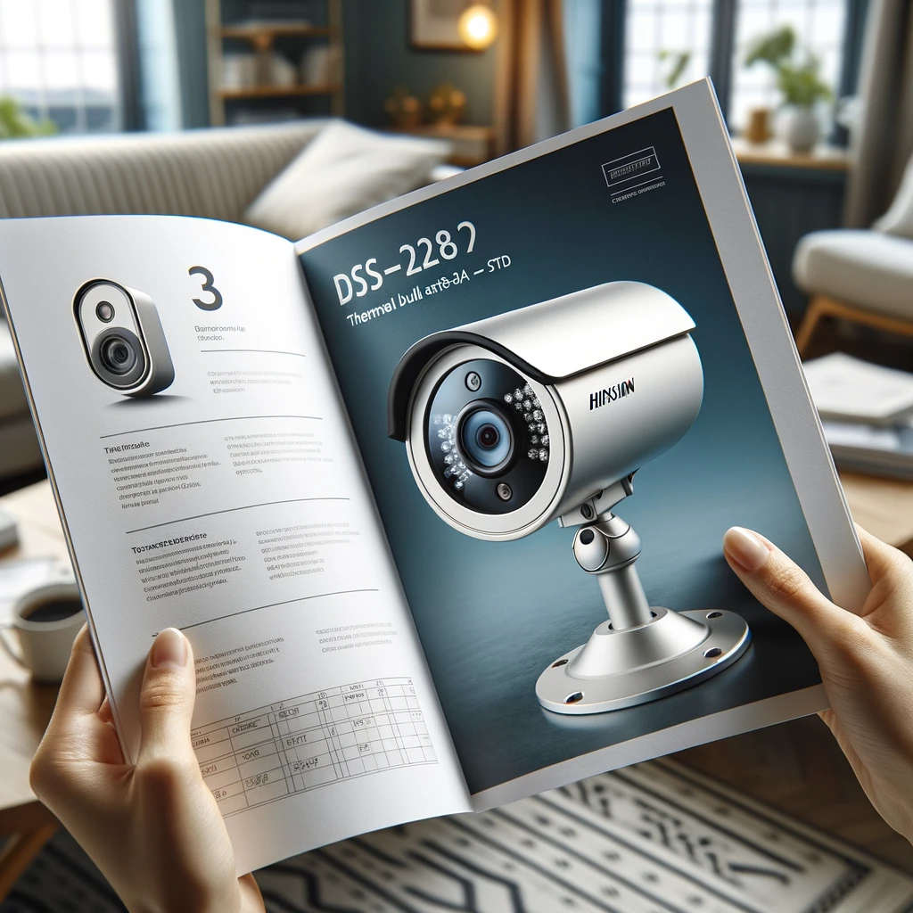 DALL·E 2024-03-14 13.53.19 - Interior image for a brochure_ Detailed view of a thermal bullet camera, HIKVISION DS-2TD2628-3_QA(O-STD), highlighting its sleek design and advanced (1)